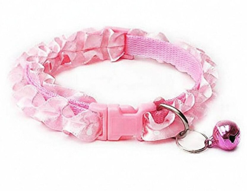 apnistore 3 Pcs Pet Collar with Ruffled Ribbon & Bell Adjustable Cat & Small Dog Collar Dog & Cat Collar & Leash(Medium, Multi Colour)