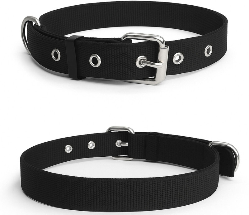 Om Leather Product Strong Nylon Collar for Dog | Comfortable Neck Belt Dog Everyday Collar(Extra Large, BLACK)