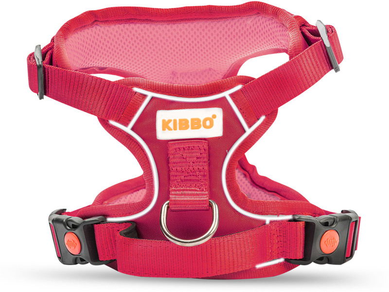 KIBBO Reflective Vest Dog Harness | Padded Handle, Front & Back Clip| Adjustable Strap Dog & Cat Standard Harness(Medium, Pink)