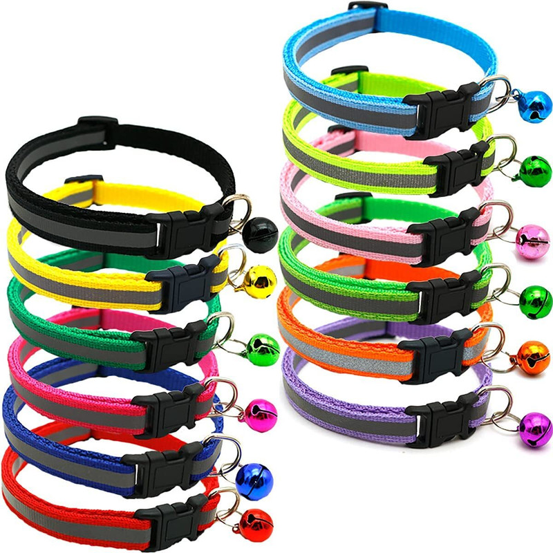 Rvpaws Small Pets Nylon 10mm Reflective Collar With Bell For Puppies And Cats - 2Pcs Dog & Cat Everyday Collar(Small, Multicolor)
