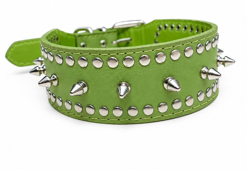 SniffyHub Studded & Spiked PU Leather Dog Collar for Medium & Large Breeds Dog Everyday Collar(Large, Green)