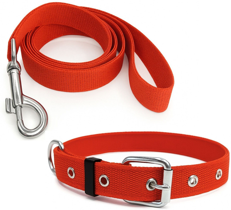 Om Leather Product Comfortable Neck Belt Dog Collar & Leash(Extra Large, RED)