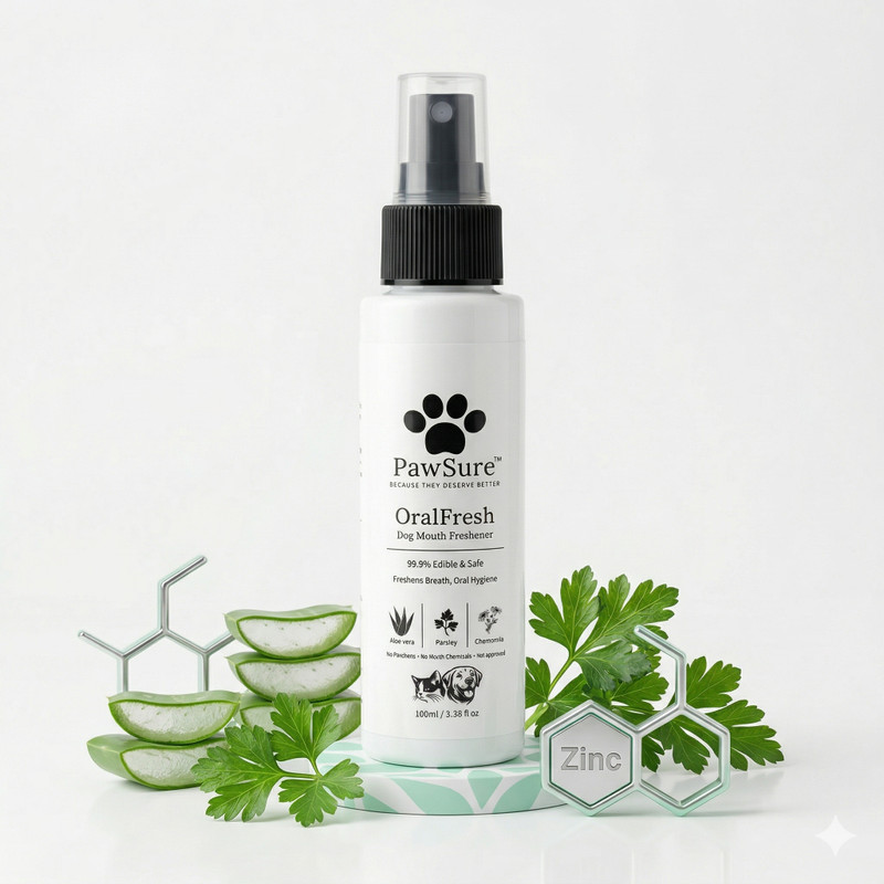 PawSure OralFresh Pet Oral Care Spray | Dogs & Cats | 100ml Mint Fragrance Zinc, lick free & safe Cologne(100 ml)
