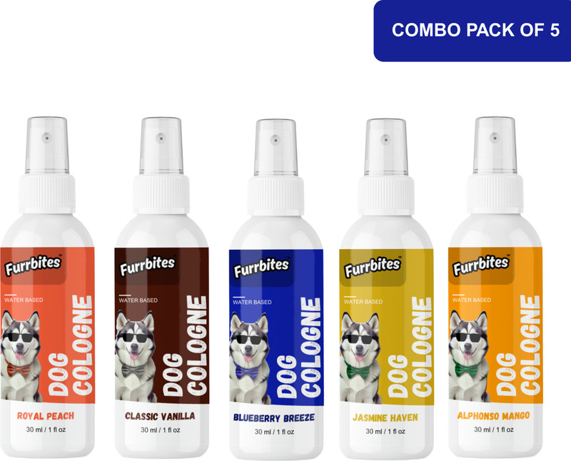 Furrbites Dog Colonge (Pack of 5) | Long-Lasting Perfume for Dogs | Blueberry, Peach, Vanilla, Jasmine, Mango Cologne(30 ml)
