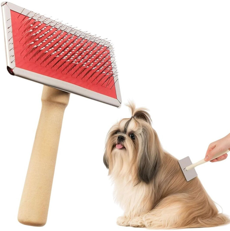 Petfun Pet Slicker Brush with Wooden Handle – Compact Size for Cats and Small Dogs Slicker Brushes for Dog & Cat