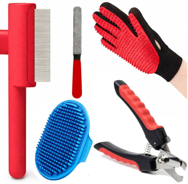 PETZLUV Dog Grooming Kit for Puppies & Dogs, Nail Cutter Set & Tangle Remover Brush Comb Plain/ Bristle Brushes for Dog, Cat, Rabbit, Mouse, Monkey, Dog & Cat