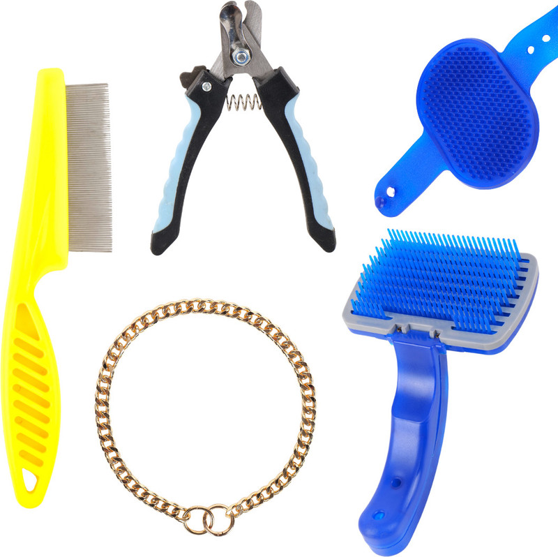 Regiis Pet Care Grooming Set with Slicker Brush Palm Brush Nail Clipper Chain Grinder Nail Clipper(For Dog & Cat)