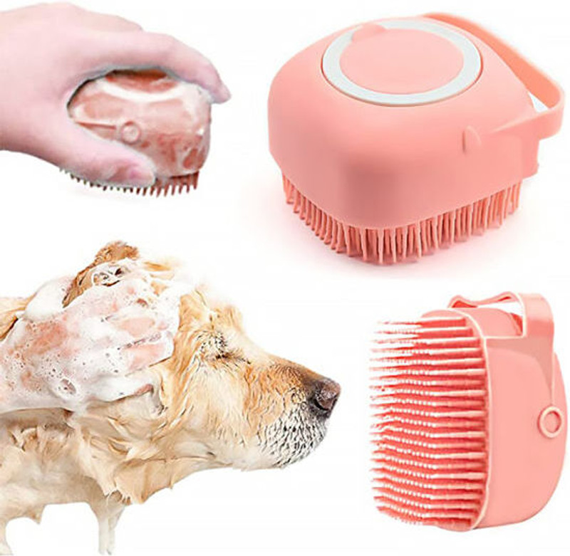 PET HOOD Dog Bath Brush 1 piece Silicone Pet Grooming Shower Brush Body Scrubber Plain/ Bristle Brushes for  Dog & Cat