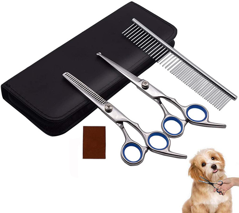 maycreate Dog Grooming Scissors Kit with Safety Round Tips Stainless Steel Professional Basic Comb for  Dog