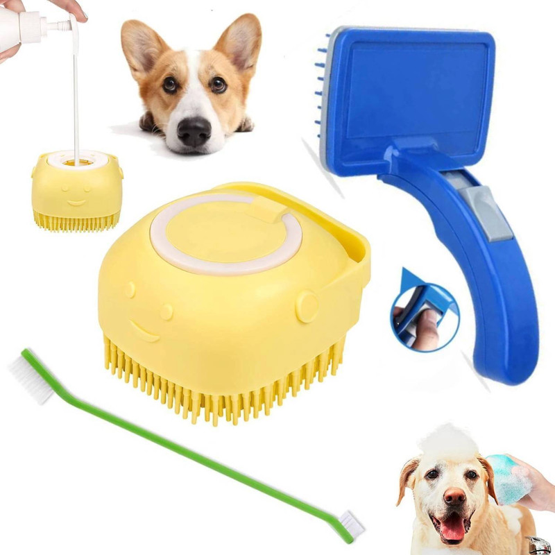 PETZLUV YOUHAVEDEAL Dog Grooming Kit Bath Brush, Self-Cleaning Slicker Brush, Toothbrush Slicker Brushes for  Dog, Cat, Hamster, Rabbit, Dog & Cat