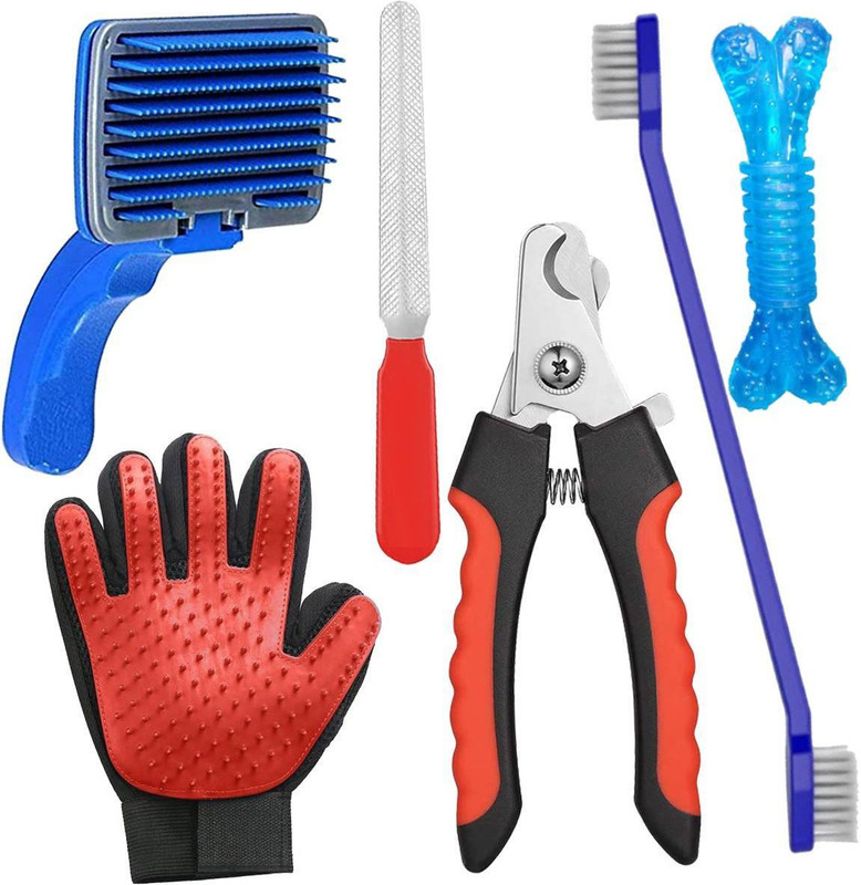 YOUHAVEDEAL Dog Large Grooming Kit, Slicker Brush, Nail Cutter, Toothbrush , Glove, Dog Bone Basic Comb for Dog & Cat, Cow, Donkey, Horse, Monkey, Rabbit, Rabbit