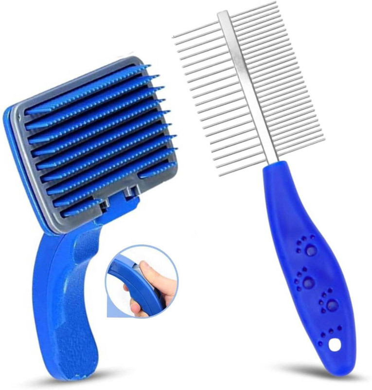 decorvaiz 2-in-1 Pet Grooming Combo-Self-Cleaning Slicker Brush & Dual Dematting Comb Slicker Brushes for Dog, Mouse, Horse, Monkey, Rabbit, Dog & Cat