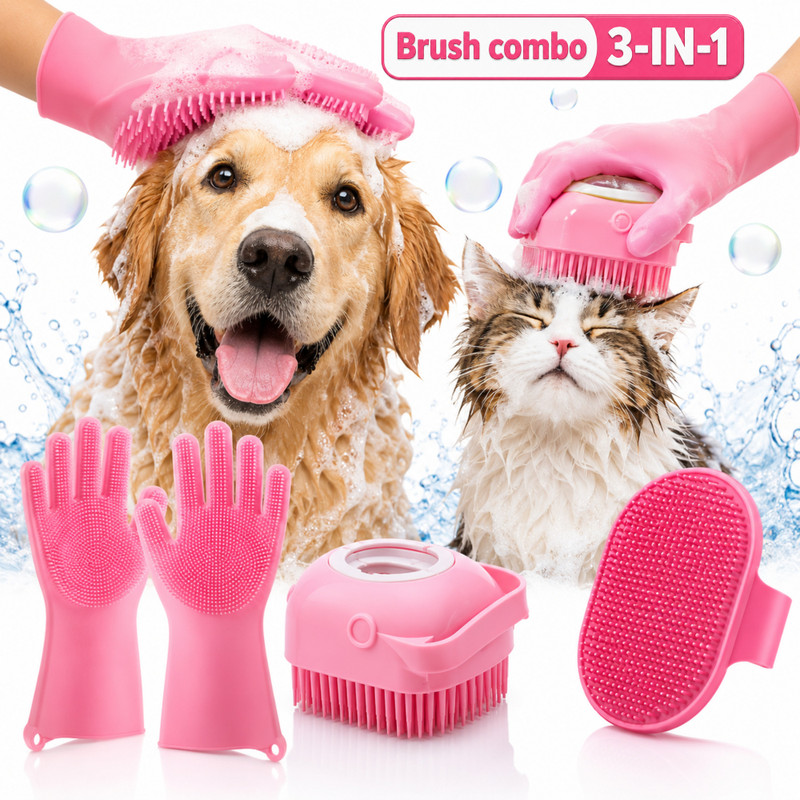 Petmora 3 in 1 Pet Grooming Bath Combo Kit Plain/ Bristle Brushes for  Cat, Cow, Dog, Dog & Cat, Horse