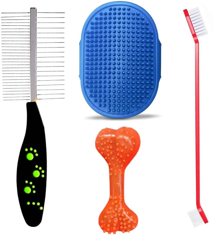 YOUHAVEDEAL 4-in-1 Dog Grooming Kit (Massage Brush, Double Sided Comb, Toothbrush & Bone) Basic Comb for Dog, Dog & Cat, Hamster, Rabbit, Guinea Pig, Donkey, Cat, Mouse