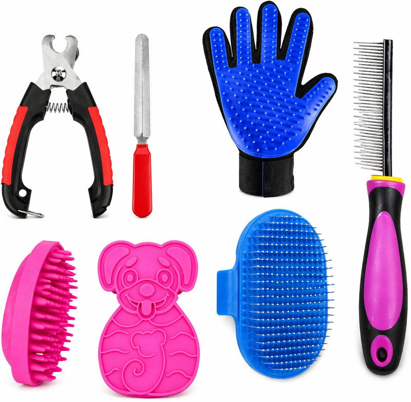 Emily Pets Dog Grooming Kit 5 in 1 Combo with Nail Clipper, Glove, De Shedding Basic Comb for  Dog & Cat