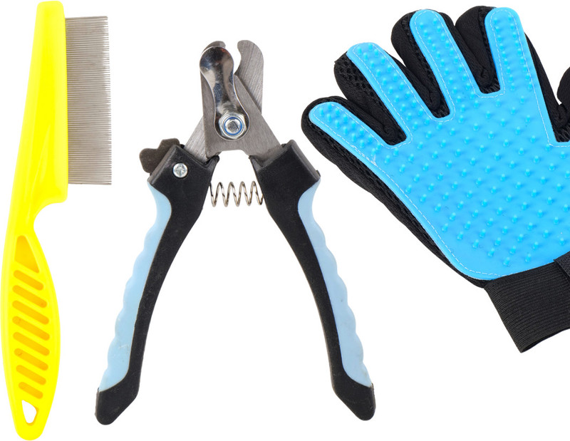 PAWDLESS Pet Grooming Essentials Set with Nail Trimmer, Bath Scrubber and Glove Grinder Nail Clipper(For Dog & Cat)