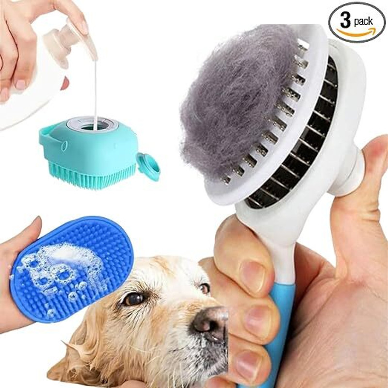 Zoivane Bath Brush,Slicker Comb & Hand Scrubber Pet Grooming Combo Ideal for Dogs & Cats Basic Comb for Dog & Cat