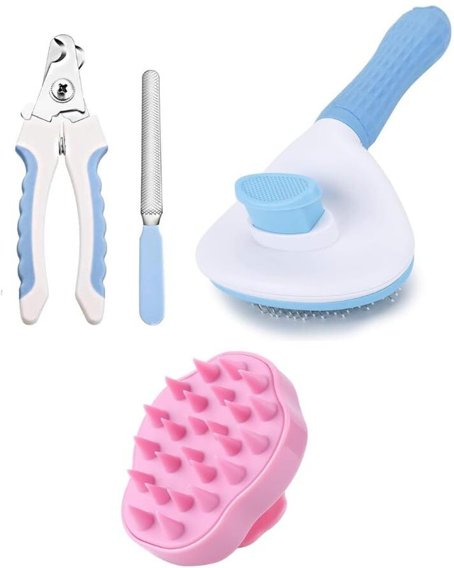 PSK PET MART Dog nail cutter and oval pin slikcer and scalp massager Curry Comb for Dog & Cat
