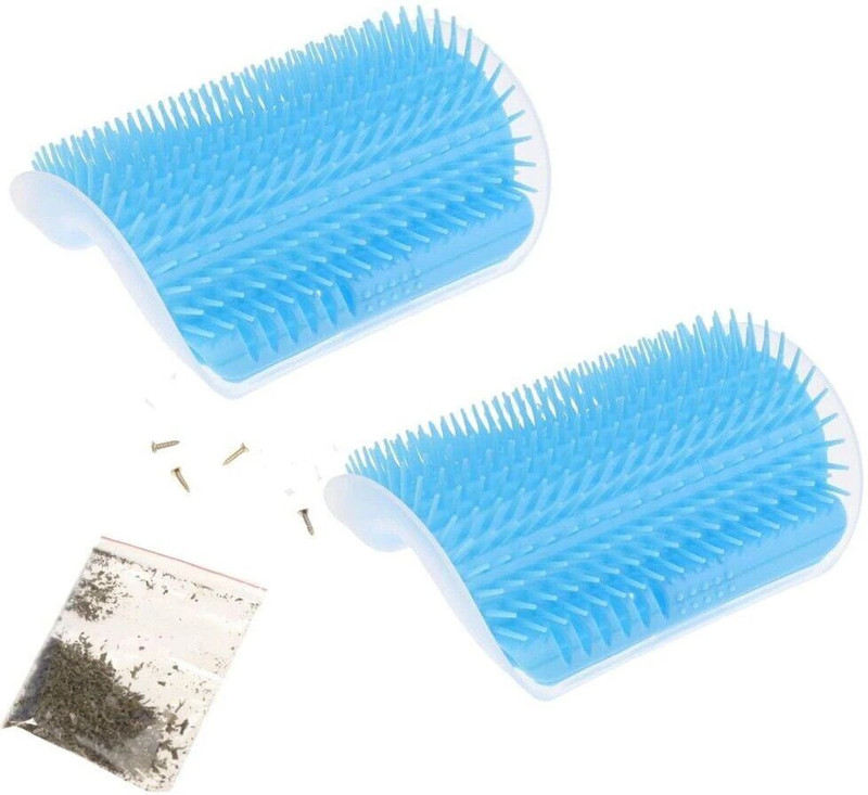 Petsoft Wall-Mount Corner Grooming Brush With Catnip,Screw for Cats | Self-Grooming Tool Plain/ Bristle Brushes for Dog & Cat