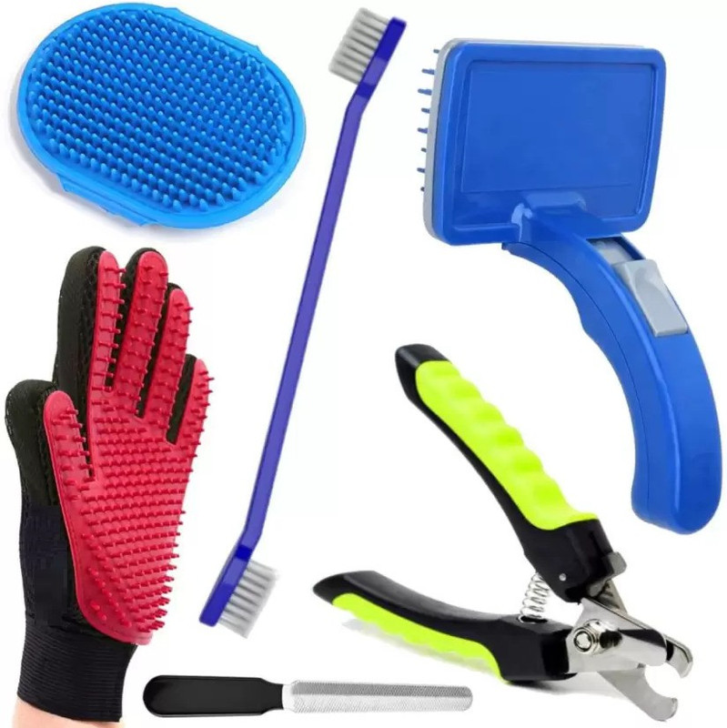 Breedo Dog Slicker Brush + Nail Clipper + Teeth Brush + Bath Gloves + Gloves Scrub Basic Comb for Dog & Cat, Dog, Monkey, Rabbit, Hamster