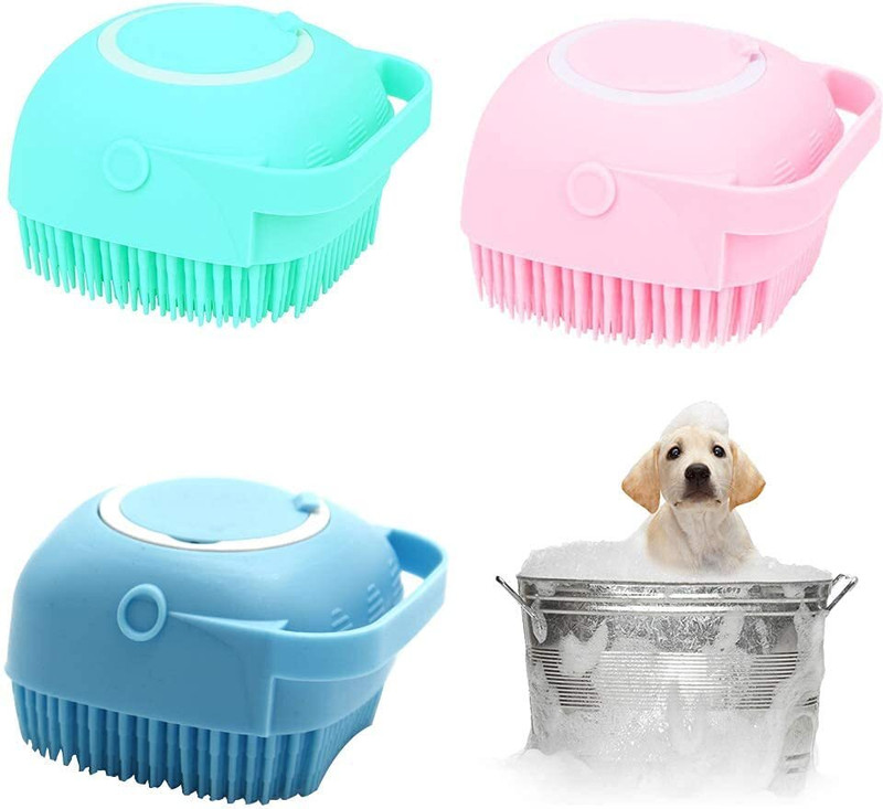 Petfun Pet Bath Brush with Easy Grip Handle Silicone Bristles Plain/ Bristle Brushes for Dog & Cat