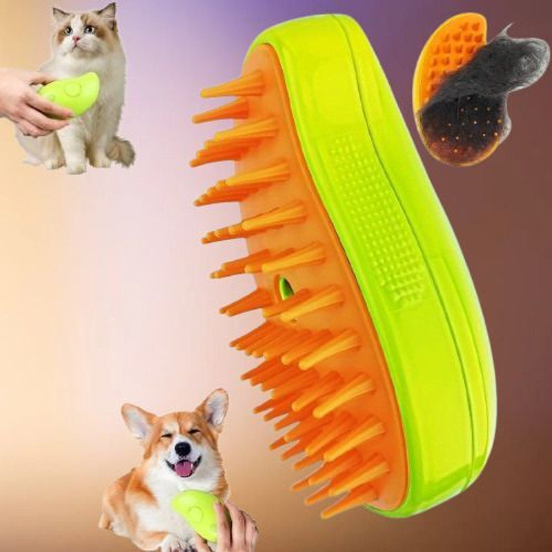 Petsoft Mango-Silicone Grooming Brush for Pets – Ideal for Removing Loose Fur Electronic Comb for  Dog & Cat