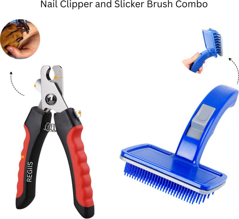 Regiis Multi-Purpose Pet Grooming Kit Pet Toothbrush, Slicker brush and Grinder Nail Clipper(For Dog & Cat)