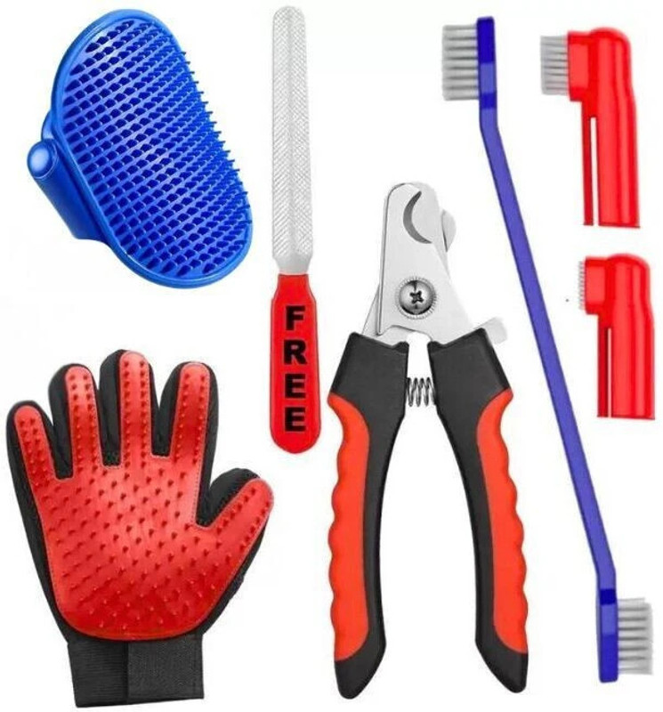 Petfun Grooming Kit –palm ,Nail Cutter, Toothbrush & D Shedding for Grooming Plain/ Bristle Brushes for  Dog & Cat
