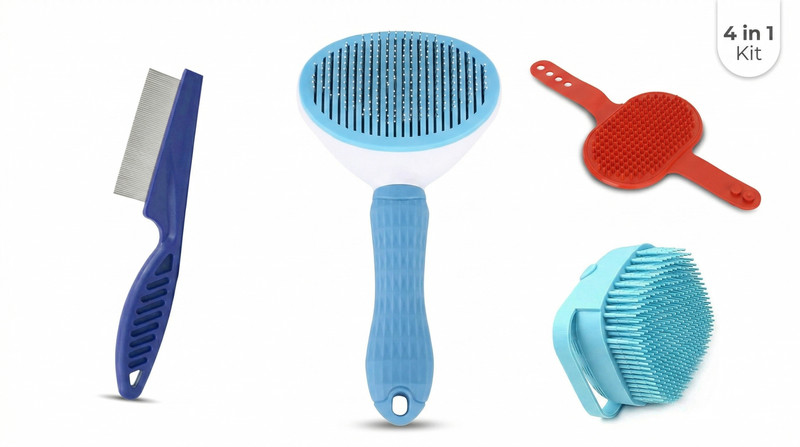 Dobariya Mart 4 in 1 Pet Grooming Combo Kit Hair Remover Slicker Brushes for  Dog & Cat