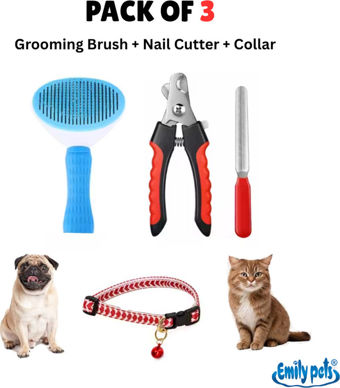 Emily Pets Dog Grooming Kit Slicker Brush Nail Clipper File & Pet Neck Collar Scissor Nail Clipper(For Dog & Cat)