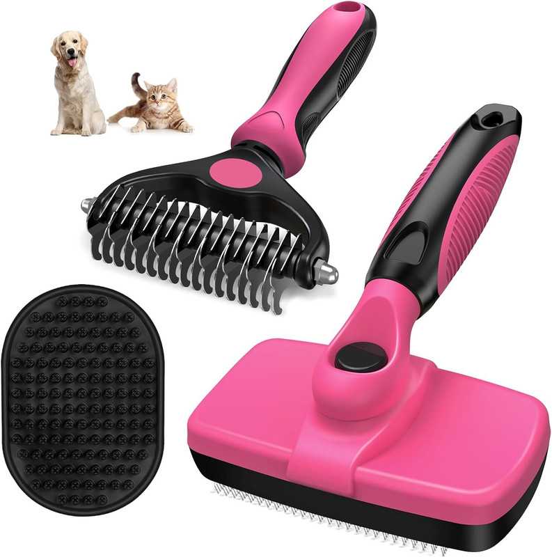 Cawypety Premium 3PCS Pet Grooming Tools | Double-Sided Dematting & Deshedding Comb Slicker Brushes for Dog, Cat, Horse