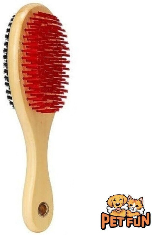 Petsoft Double-Sided Wooden Pet Grooming Brush - Soft & Firm Bristles for Dogs & Cats Plain/ Bristle Brushes for  Dog & Cat