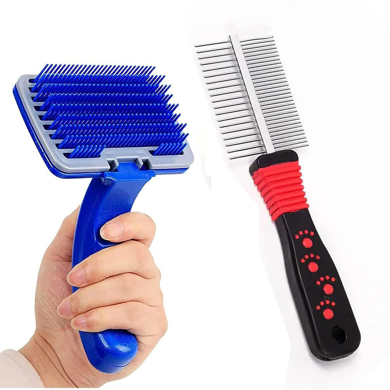 Emily Pets Pack 2 Dog Grooming Combo:- Dog Plastic Slicker Brush & Pet Comb for Dog,Cat Slicker Brushes for  Dog & Cat