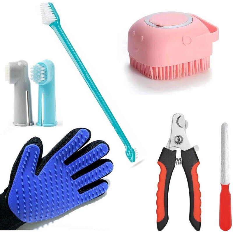 Petsoft Dog Grooming Kit,Combo 4 ToothBrush,D shedding, Nail Clipper,Shampoo Brush Plain/ Bristle Brushes for  Dog & Cat