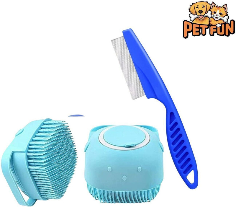 Petfun FLEA COMB & D SHEDDING GLOVES FOR DOGS & CAT(PACK OF 2) Plain/ Bristle Brushes for  Dog & Cat, Horse