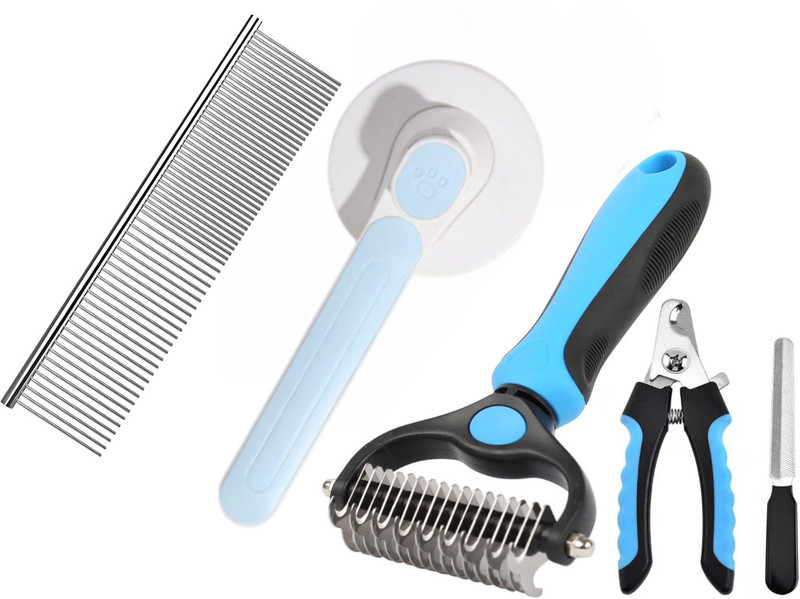 Pet Guard Stainless Steel Undercoat Brush Comb and Nail Cutter, Pet Hair Brush Pack of 5 Slicker Brushes for Dog & Cat
