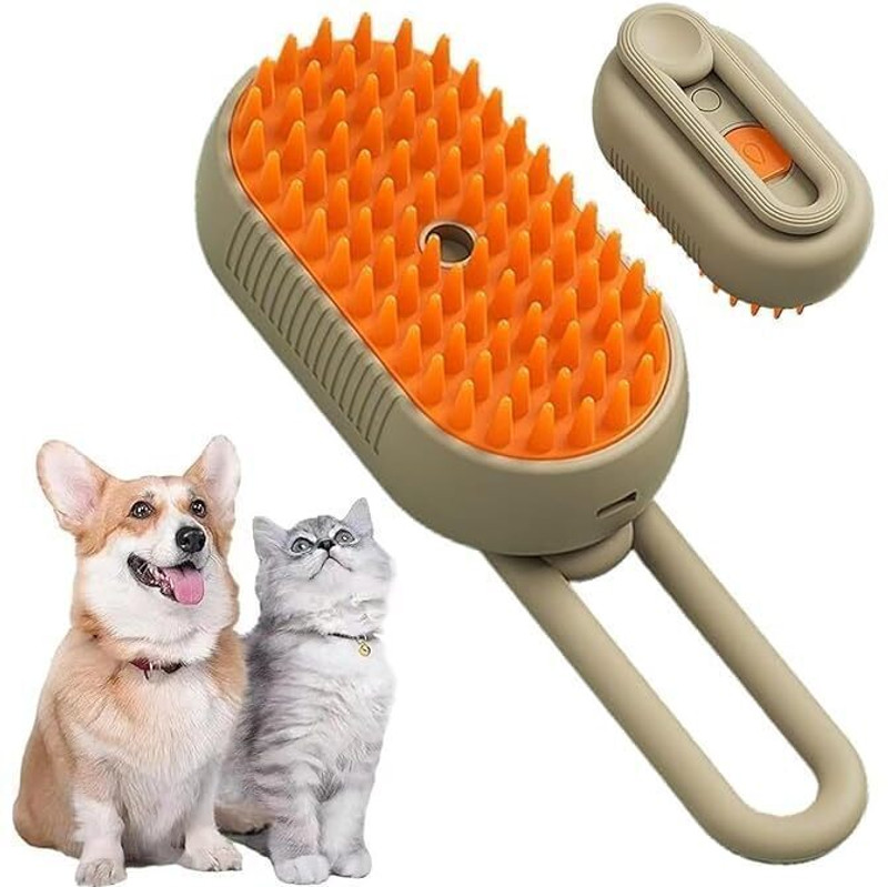READ CART LAUNCH 3In1 Pet Steam Brush One-Touch Spray Pet Hair Removal Tool 360° Rotating Handle Slicker Brushes for Dog, Cat