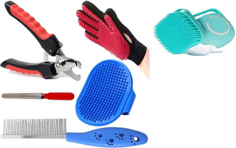 S.Blaze Combo of Grooming kit for Nail Cutter+Gloves+Shampoo Brush+Brush+Comb for Basic Comb for Dog & Cat