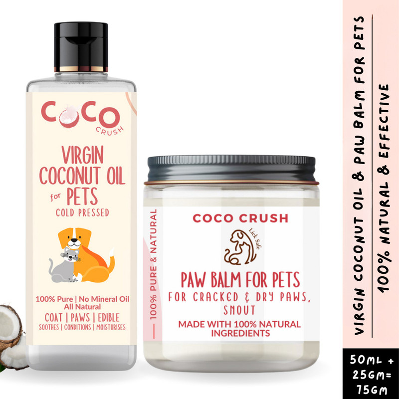 COCO CRUSH Pack of Cold Pressed Virgin Coconut Oil, 50ML & Paw Balm, 85G | 100% Natural Pet Conditioner(135 ml)