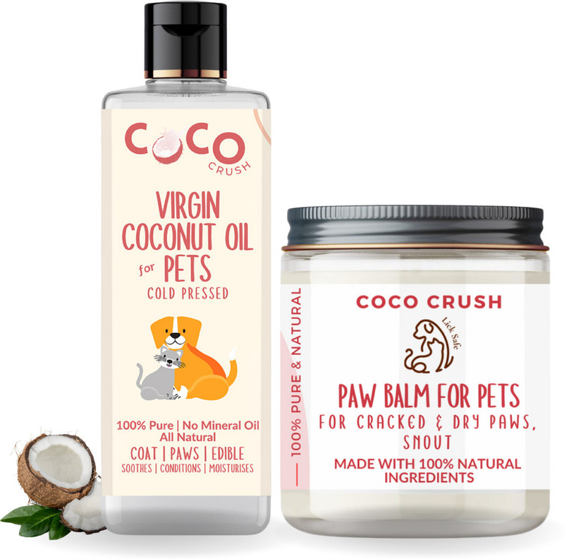 COCO CRUSH Pet Combo of Virgin Coconut Oil, 100ml & Paw Balm, 85g | 100% Natural Pet Conditioner(125 ml)