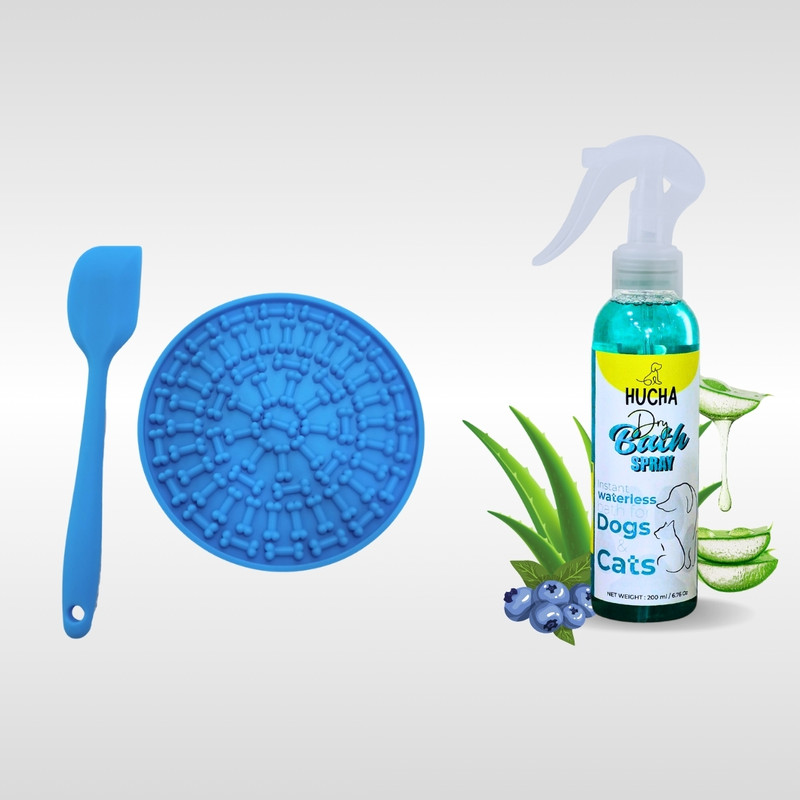 ZIKKU Dry Bath Spray (200ml) + Dog Lick Mat with Suction Cups Pet Conditioner(2 ml)