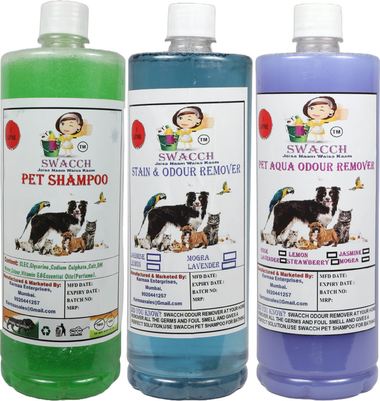swacch Shampoo(Neem Alovera)+Deodorizer(Lemon)+ Stain Remover( Orange) (pack of 3) Pet Conditioner(3000 ml)