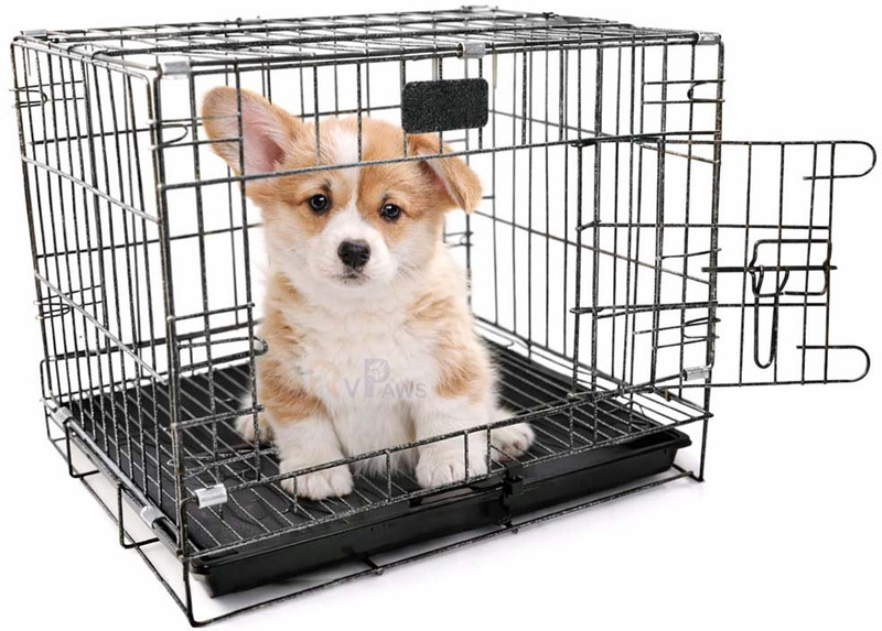 Rvpaws Portable Foldable 18" Metal Dog Crate with Tray – Black Small Pet Cage Hard Crate Pet Crate