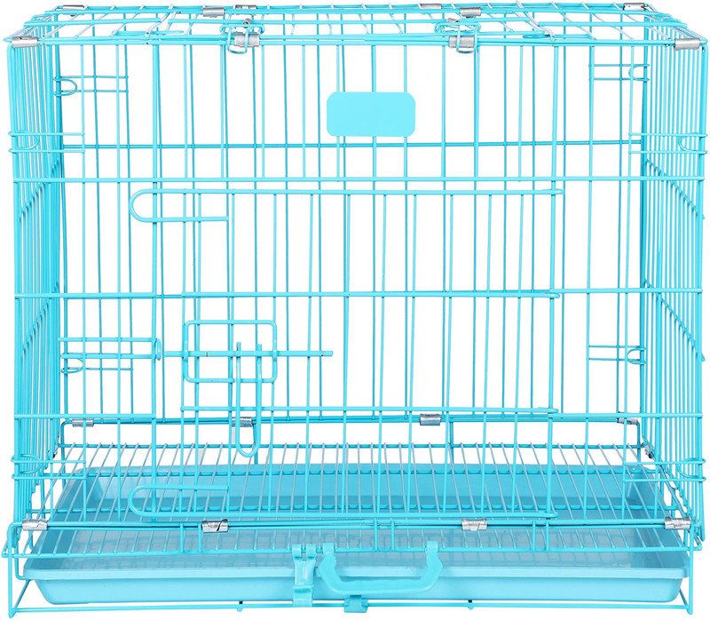 Home Bargains 24-Inch Foldable Metal Pet Crate for Dogs,Cats (Blue,Heavy,with Removable Tray) Hard Crate Pet Crate