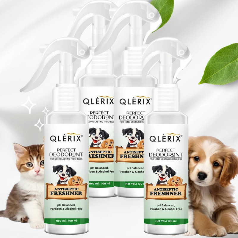 QLERIX Long lasting Pet Deodorizer & Odour control or Odour Remover Spray for Dog & Cat Deodorizer(400 ml, Pack of 4)