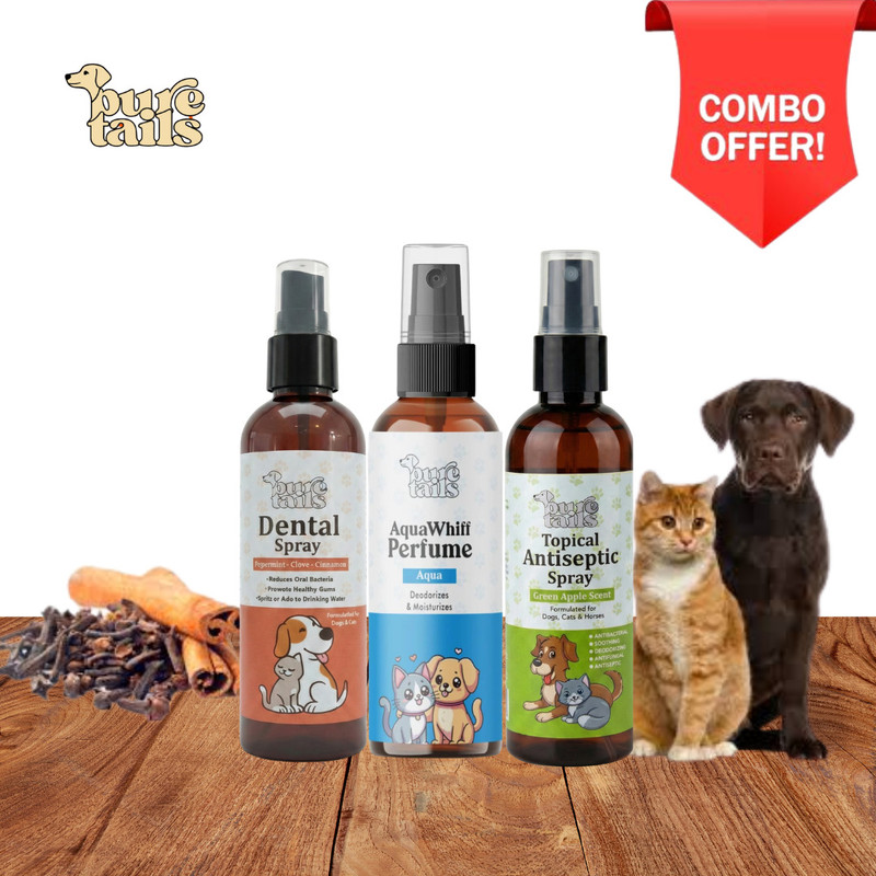 Pure Tails Peppermint, Clove & Cinnamon, Aqua Light, refreshing aquatic fragrance, Green Apple Deodorizer(300 ml, Pack of 3)