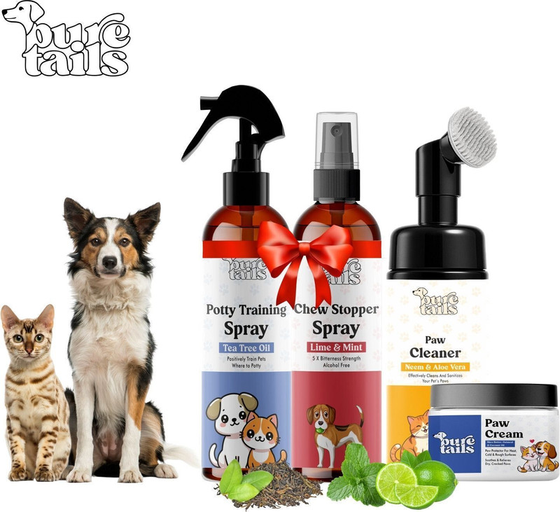 Pure Tails Neem & Aloe Vera, Shea Butter, Oatmeal & Coconut Oil, Tea Tree Oil, Lime & Mint Deodorizer(100 ml, Pack of 4)
