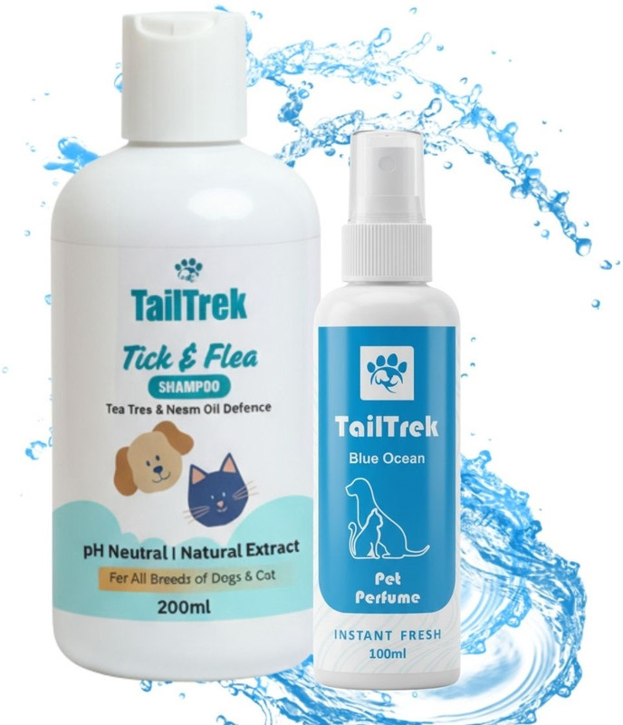 TailTrek Sea Water Pet Perfume Spray With Neem Shampoo For All Pets - Controls Odor Deodorizer(300 ml, Pack of 2)