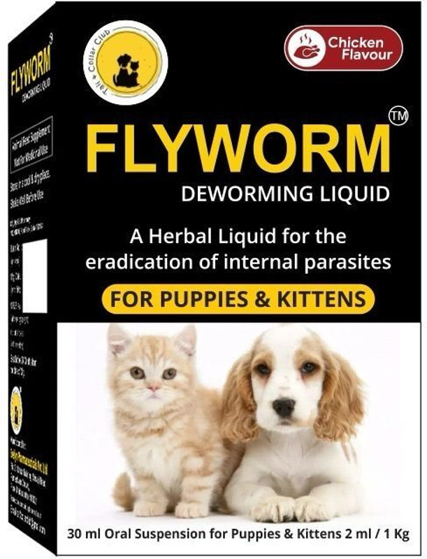 Tail & Collar Club Flyworm herbal deworming syrup for puppies & kittens 30ml Pet Dewormer(Dogs & cats)