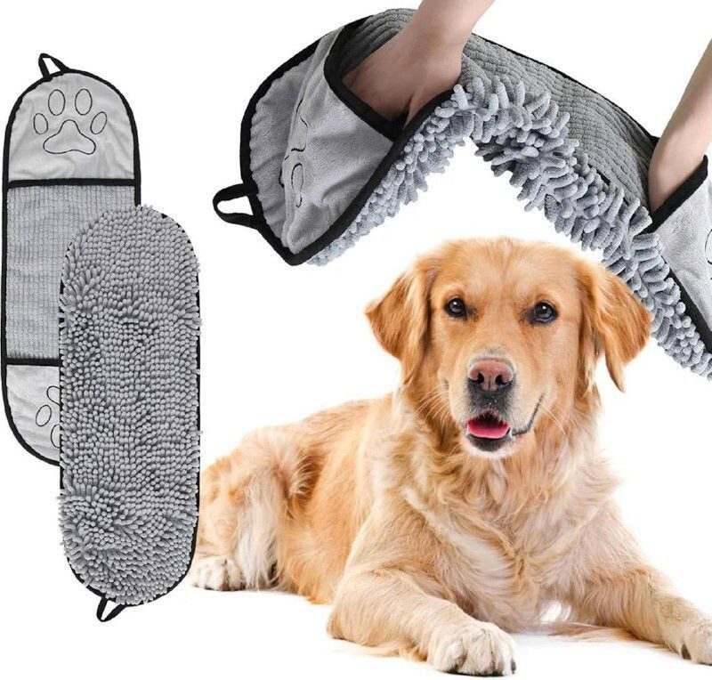 wagmart Pet Grooming Microfiber Mitt, Dog & Cat Cleaning Glove, Quick Dry Towel Grooming Gloves for Dog & Cat(Grey, Fits All)